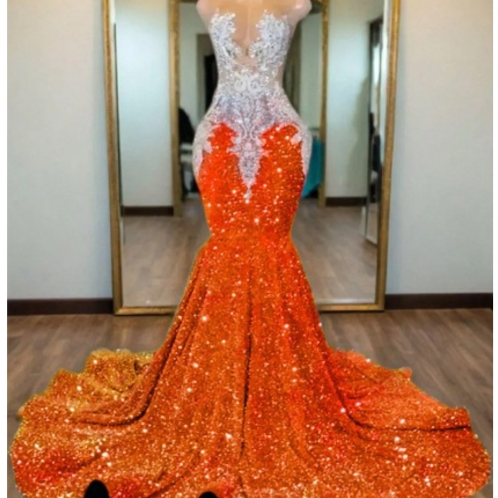 Elegant Orange Sequin Gown